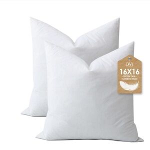 Feather Down Pillow Inserts w/100% Organic Cotton Cover SQUARE 16x16” (2-count)